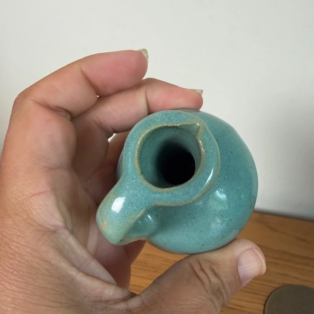 Vintage Studio Pottery Miniature Turquoise Glazed Pitcher Bud Vase